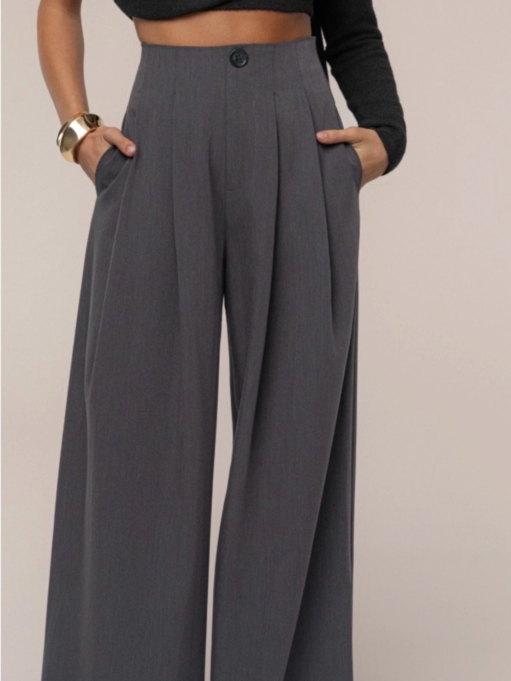 JLUXLABEL High-Waist Wide-Leg Pants in Charcoal